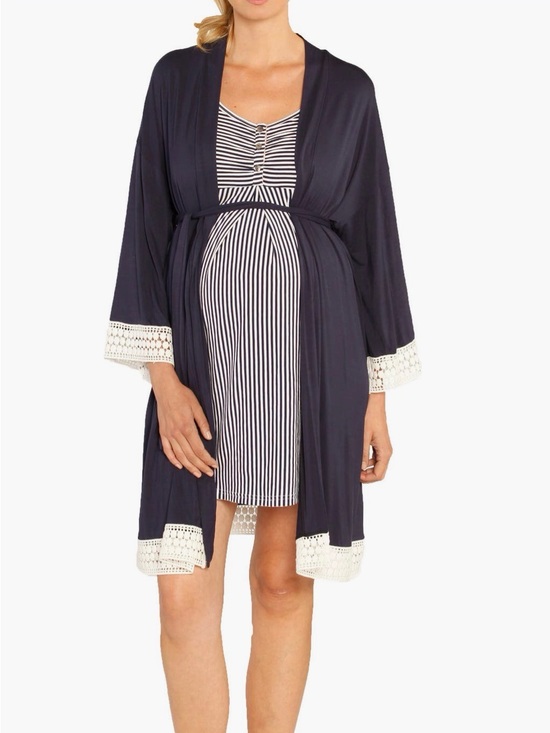Other - Angel Maternity Set: Navy Blue Lace-Trim Robe with NWT Striped Nightgown M/L